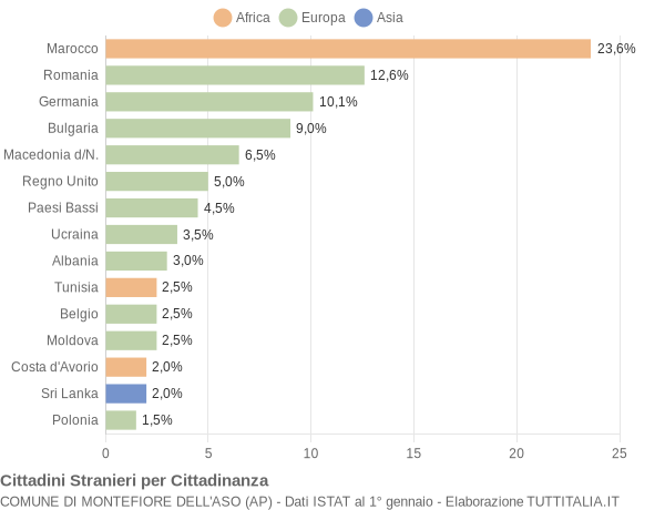 Grafico cittadinanza stranieri - Montefiore dell'Aso 2010