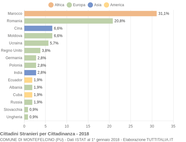 Grafico cittadinanza stranieri - Montefelcino 2018