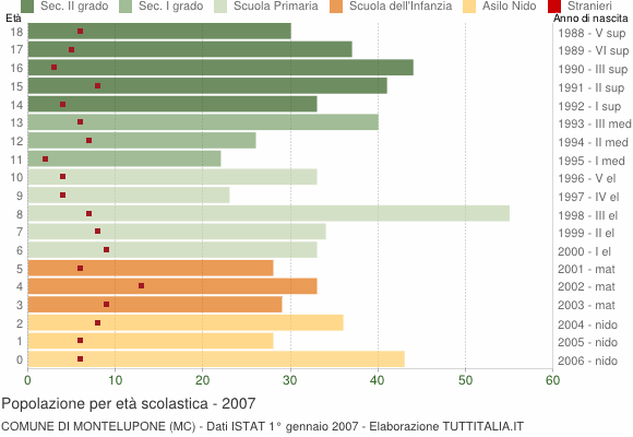 Grafico Popolazione in età scolastica - Montelupone 2007