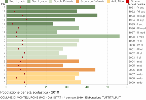 Grafico Popolazione in età scolastica - Montelupone 2010