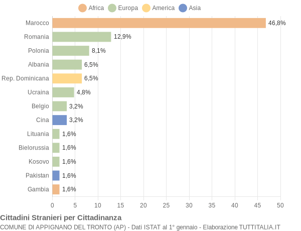 Grafico cittadinanza stranieri - Appignano del Tronto 2020