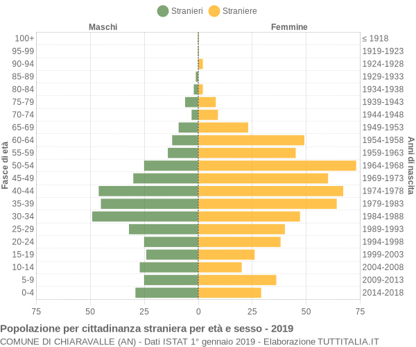 Grafico cittadini stranieri - Chiaravalle 2019