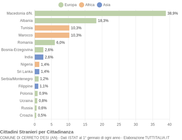 Grafico cittadinanza stranieri - Cerreto d'Esi 2008