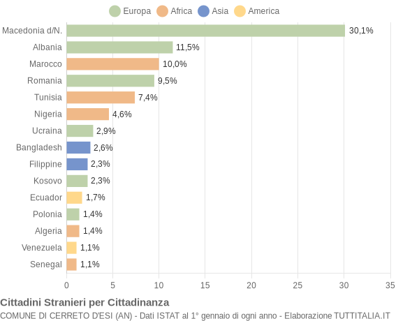 Grafico cittadinanza stranieri - Cerreto d'Esi 2019