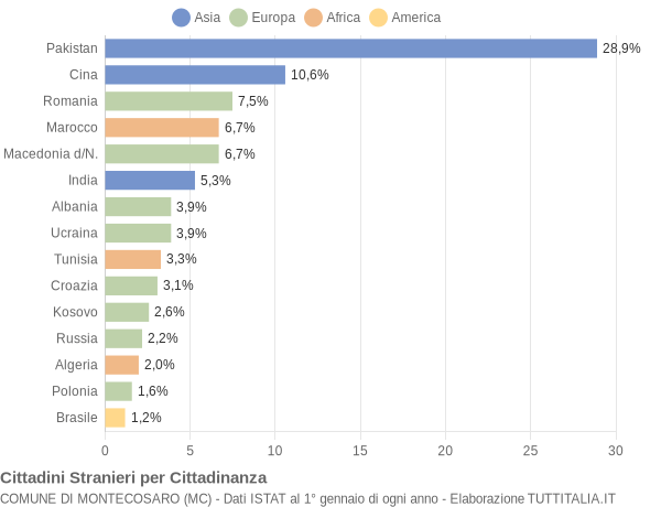 Grafico cittadinanza stranieri - Montecosaro 2020