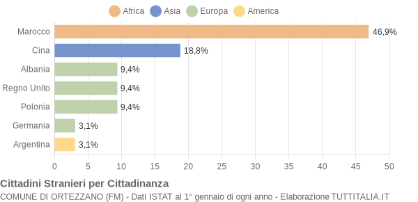 Grafico cittadinanza stranieri - Ortezzano 2007