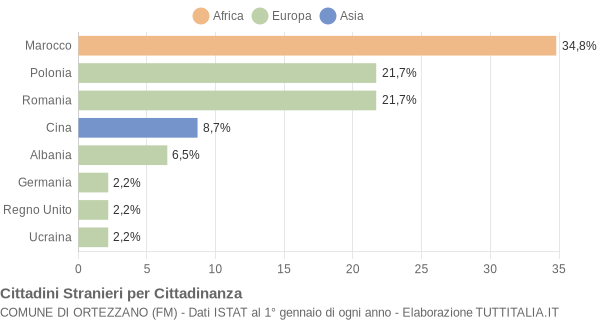 Grafico cittadinanza stranieri - Ortezzano 2008