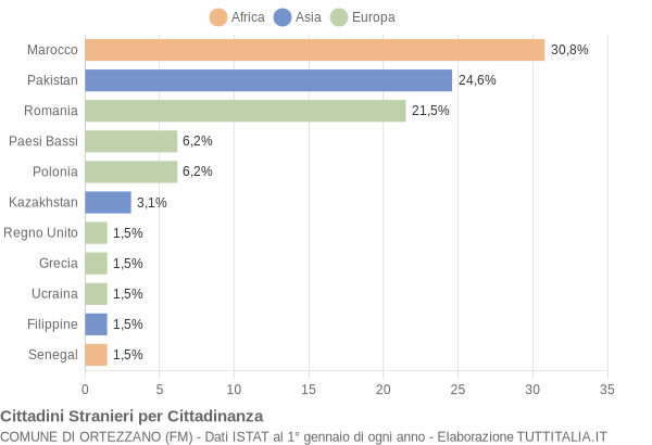 Grafico cittadinanza stranieri - Ortezzano 2019