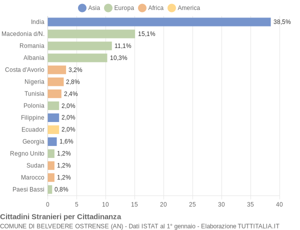 Grafico cittadinanza stranieri - Belvedere Ostrense 2013