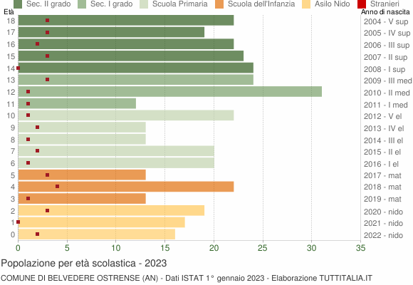 Grafico Popolazione in età scolastica - Belvedere Ostrense 2023