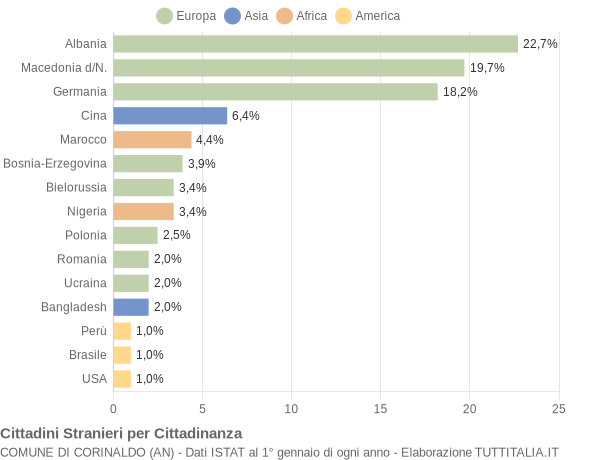 Grafico cittadinanza stranieri - Corinaldo 2007