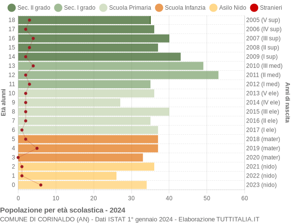 Grafico Popolazione in età scolastica - Corinaldo 2024