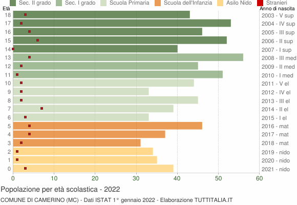 Grafico Popolazione in età scolastica - Camerino 2022