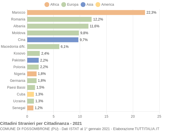 Grafico cittadinanza stranieri - Fossombrone 2021