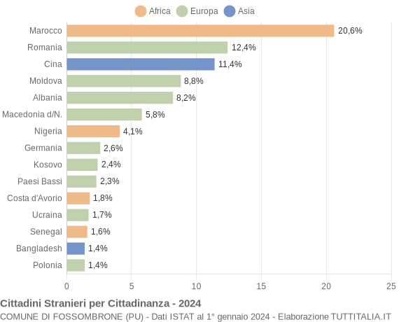 Grafico cittadinanza stranieri - Fossombrone 2024