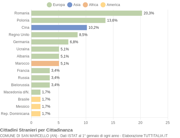 Grafico cittadinanza stranieri - San Marcello 2014