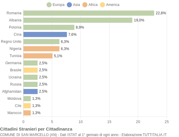 Grafico cittadinanza stranieri - San Marcello 2020