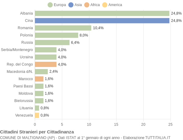 Grafico cittadinanza stranieri - Maltignano 2008