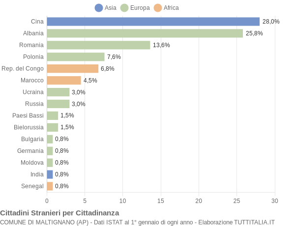 Grafico cittadinanza stranieri - Maltignano 2010
