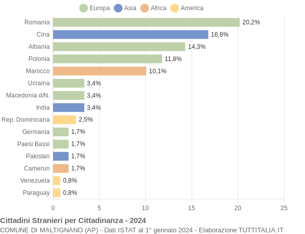 Grafico cittadinanza stranieri - Maltignano 2024