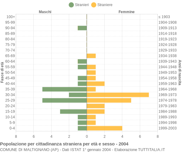 Grafico cittadini stranieri - Maltignano 2004