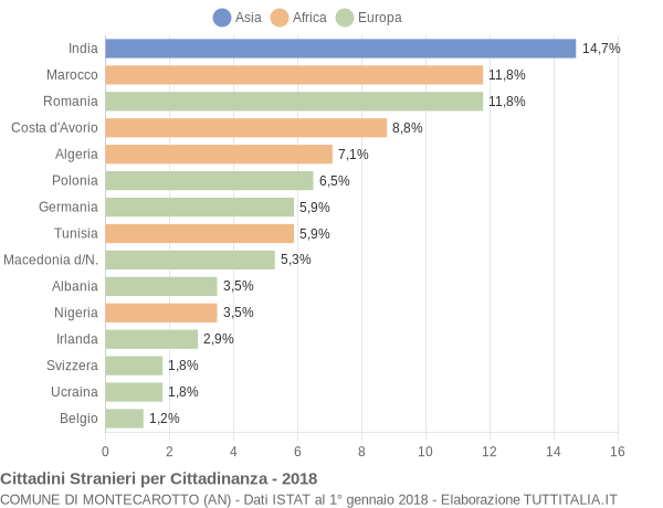 Grafico cittadinanza stranieri - Montecarotto 2018