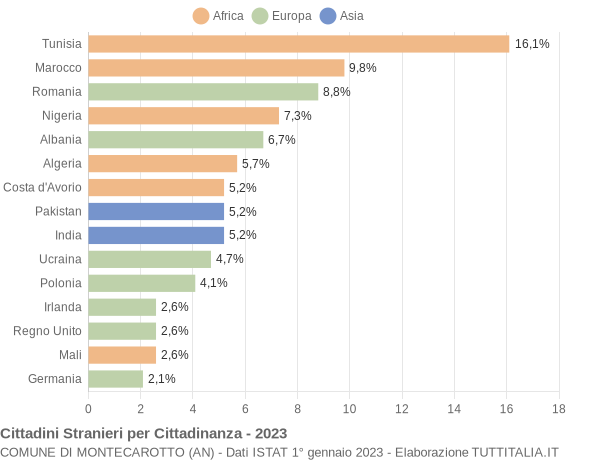 Grafico cittadinanza stranieri - Montecarotto 2023