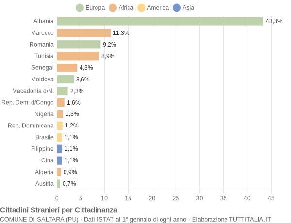 Grafico cittadinanza stranieri - Saltara 2012