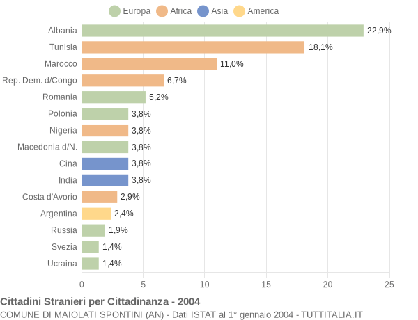 Grafico cittadinanza stranieri - Maiolati Spontini 2004