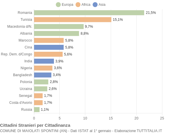 Grafico cittadinanza stranieri - Maiolati Spontini 2011