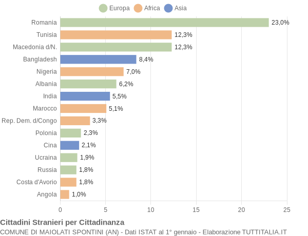 Grafico cittadinanza stranieri - Maiolati Spontini 2016