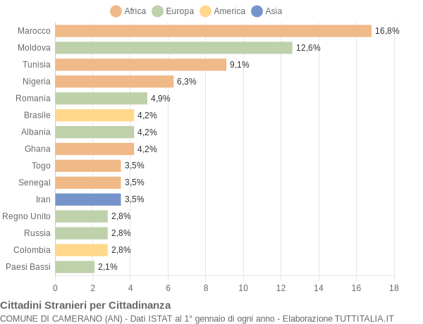 Grafico cittadinanza stranieri - Camerano 2004