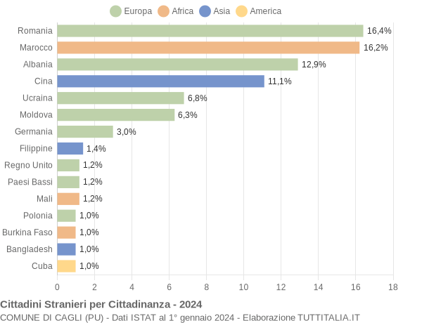 Grafico cittadinanza stranieri - Cagli 2024