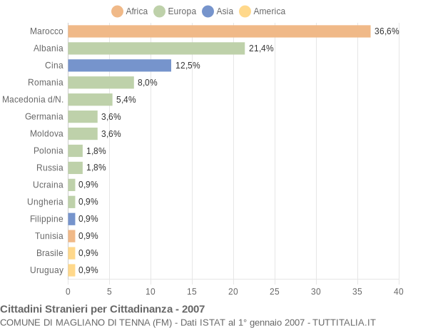 Grafico cittadinanza stranieri - Magliano di Tenna 2007