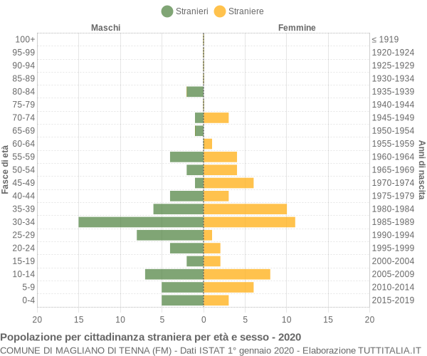 Grafico cittadini stranieri - Magliano di Tenna 2020