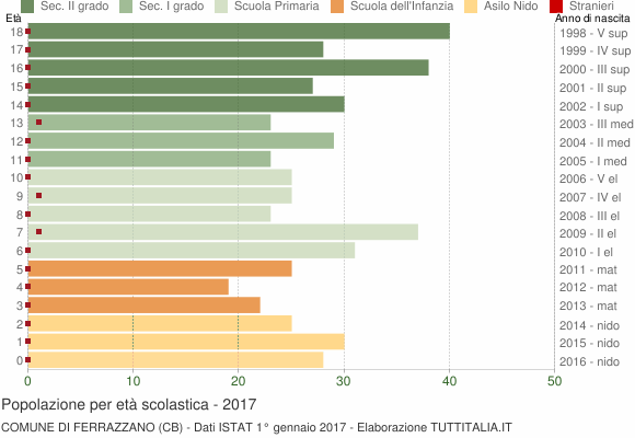 Grafico Popolazione in età scolastica - Ferrazzano 2017