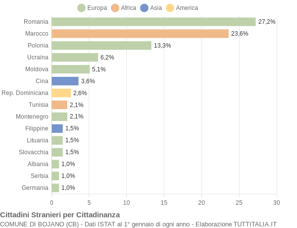 Grafico cittadinanza stranieri - Bojano 2010