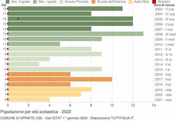 Grafico Popolazione in età scolastica - Spinete 2022