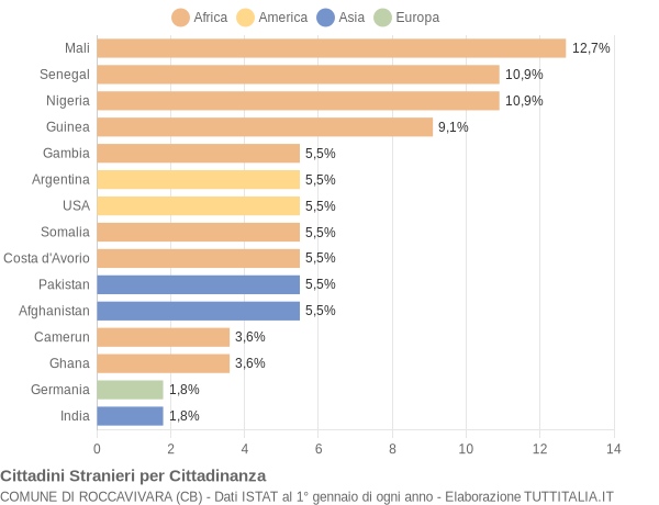 Grafico cittadinanza stranieri - Roccavivara 2019