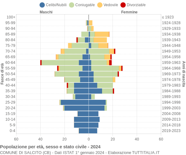 Grafico Popolazione per età, sesso e stato civile Comune di Salcito (CB)