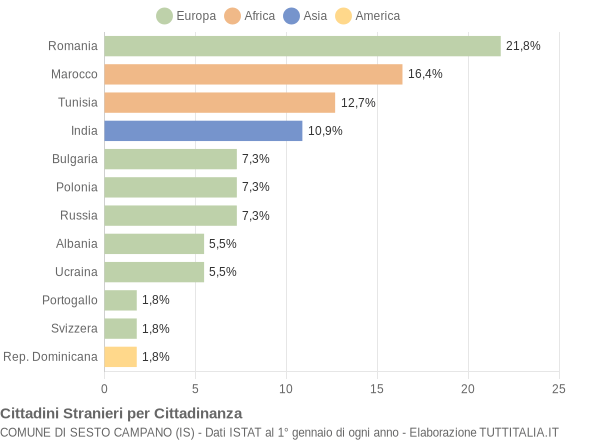 Grafico cittadinanza stranieri - Sesto Campano 2009