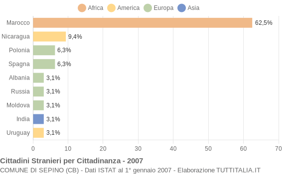Grafico cittadinanza stranieri - Sepino 2007