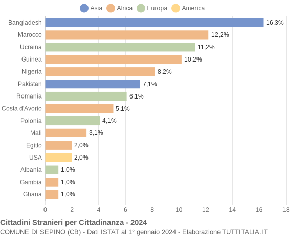 Grafico cittadinanza stranieri - Sepino 2024