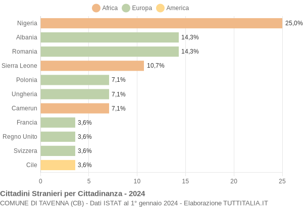 Grafico cittadinanza stranieri - Tavenna 2024