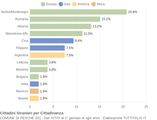 Grafico cittadinanza stranieri - Pesche 2004