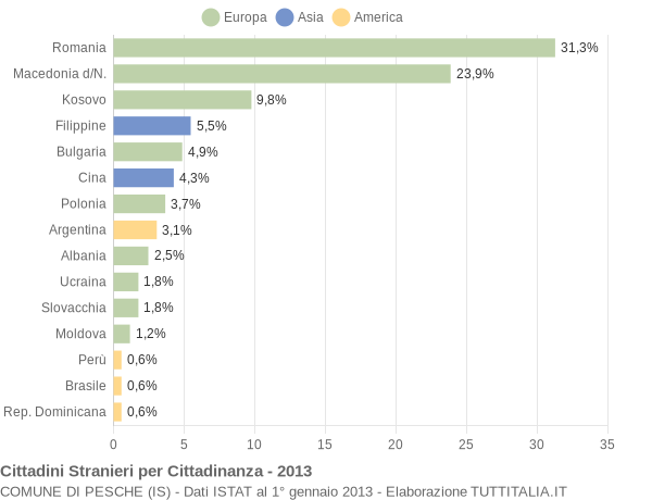 Grafico cittadinanza stranieri - Pesche 2013