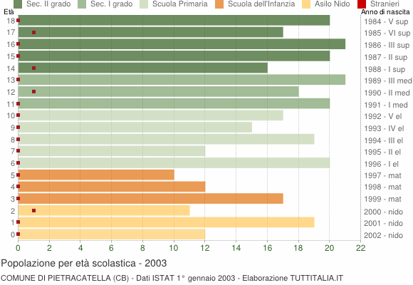 Grafico Popolazione in età scolastica - Pietracatella 2003
