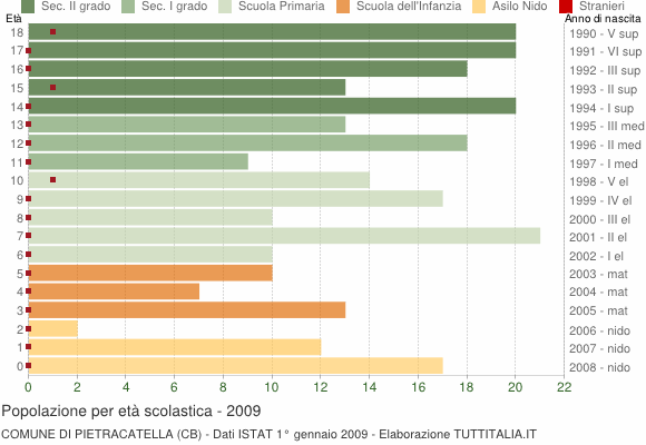 Grafico Popolazione in età scolastica - Pietracatella 2009