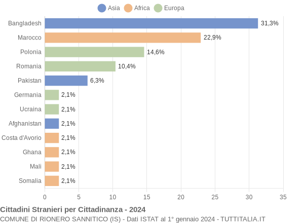 Grafico cittadinanza stranieri - Rionero Sannitico 2024