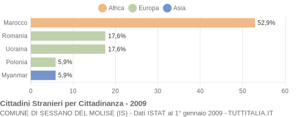 Grafico cittadinanza stranieri - Sessano del Molise 2009